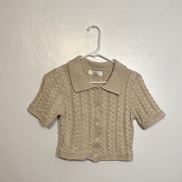Atoir Sweaters - ATOIR: ELSIE CROP - cable knit short sleeve sweater cardigan